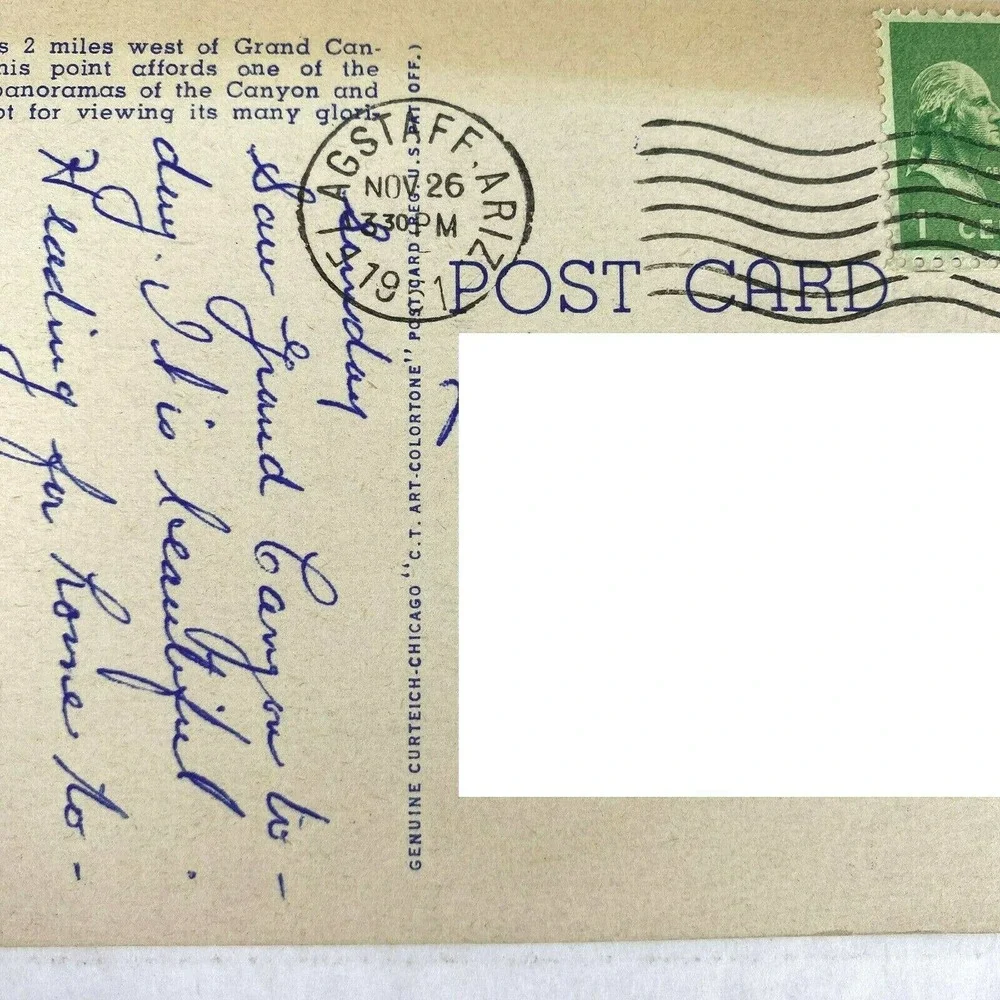 Vintage Hopi Point‎ Grand Canyon Arizona Panorama USA Curteich Linen Postcard